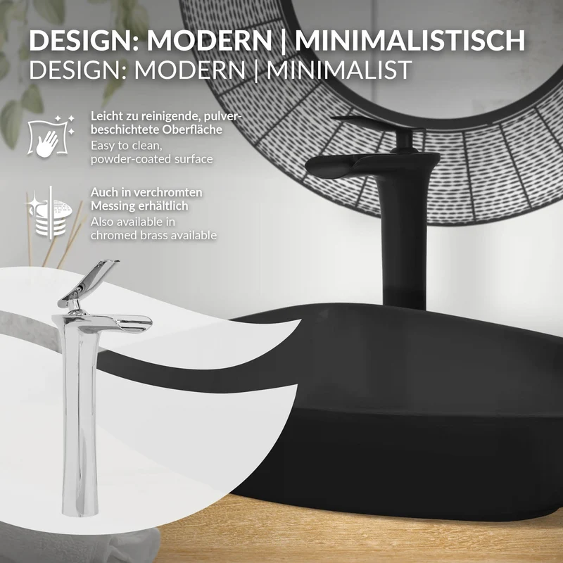 Waschtischarmatur Wasserfall Design 155x48x300 mm Schwarz matt aus Messing von LuxeBath