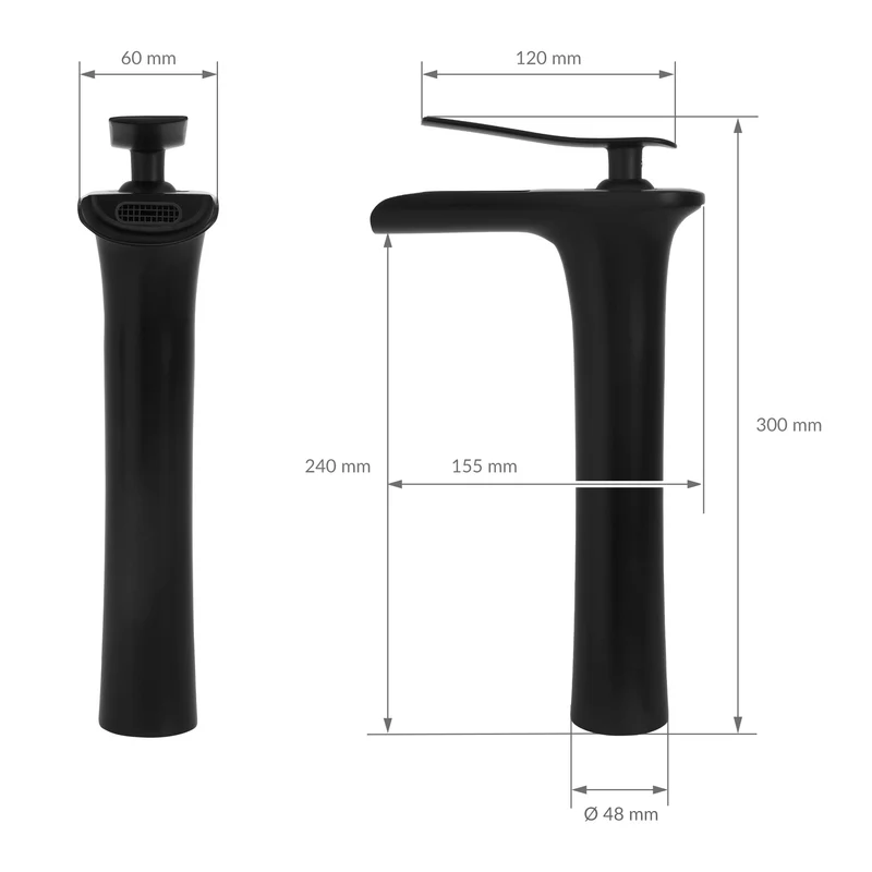 Waschtischarmatur Wasserfall Design 155x48x300 mm Schwarz matt aus Messing von LuxeBath