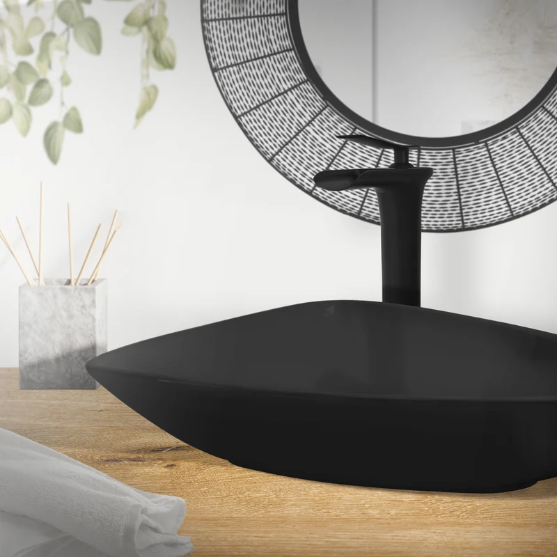 Waschtischarmatur Wasserfall Design 155x48x300 mm Schwarz matt aus Messing von LuxeBath
