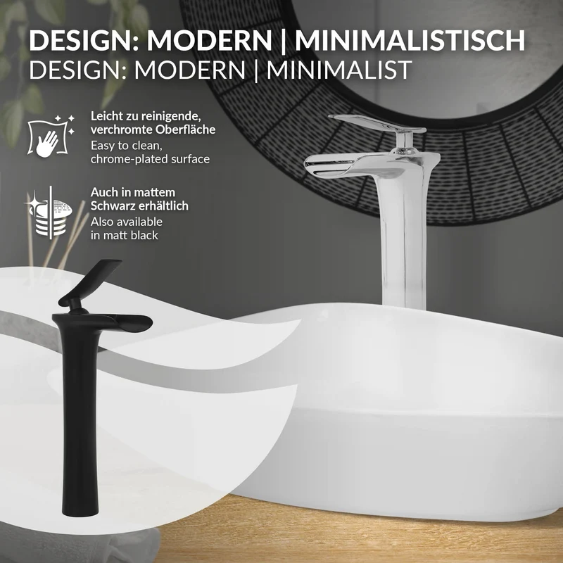 Waschtischarmatur Wasserfall Design 155x48x300 mm Chrom aus Messing von LuxeBath