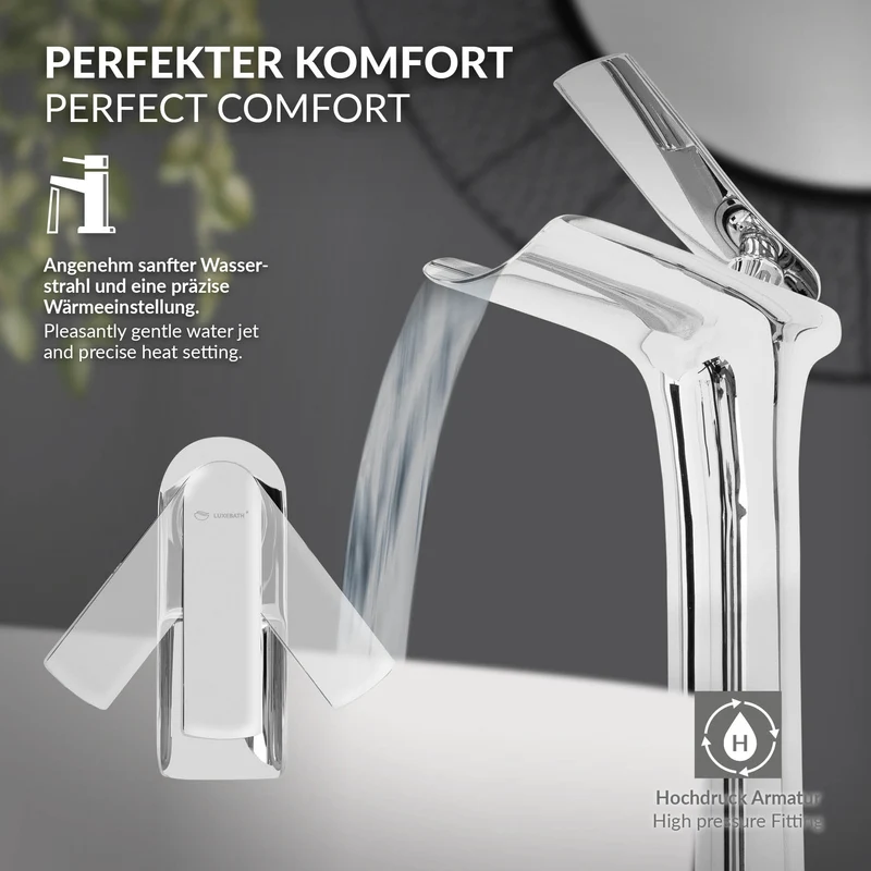 Waschtischarmatur Wasserfall Design 155x48x300 mm Chrom aus Messing von LuxeBath