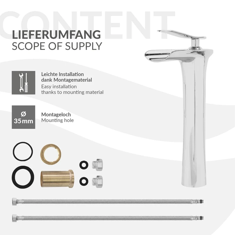 Waschtischarmatur Wasserfall Design 155x48x300 mm Chrom aus Messing von LuxeBath