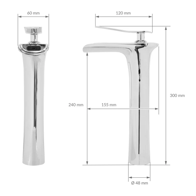 Waschtischarmatur Wasserfall Design 155x48x300 mm Chrom aus Messing von LuxeBath