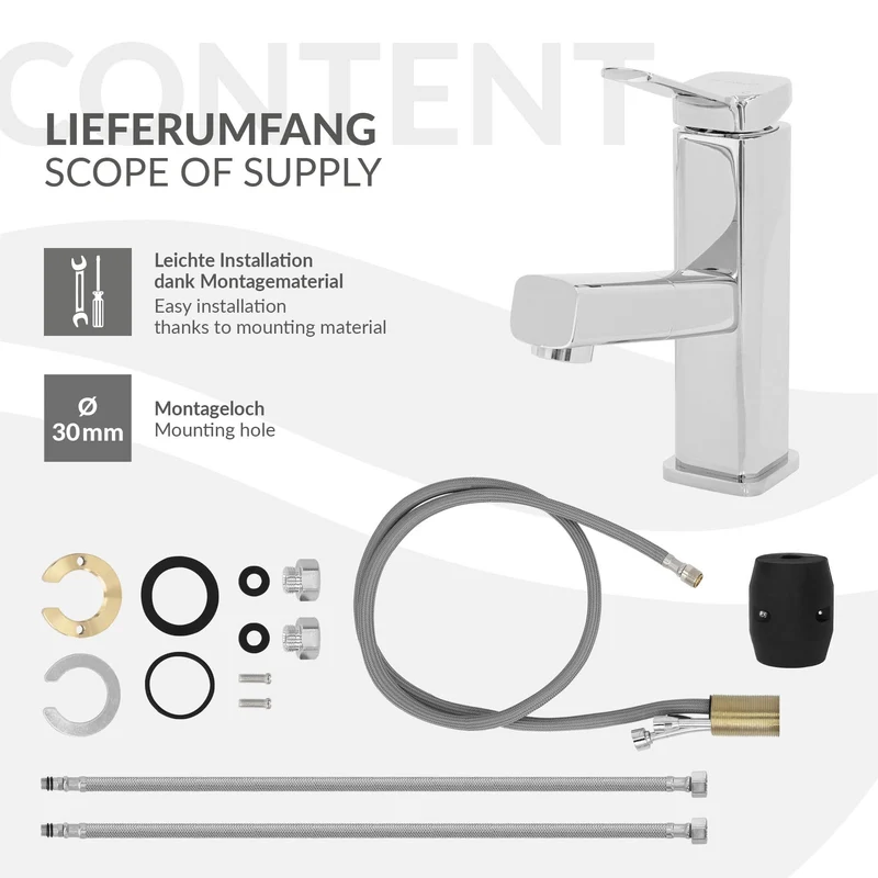 Waschtischarmatur fürs Badezimmer 160x50x190 mm Chrom aus Messing inkl. herausziehbarer Brause von LuxeBath