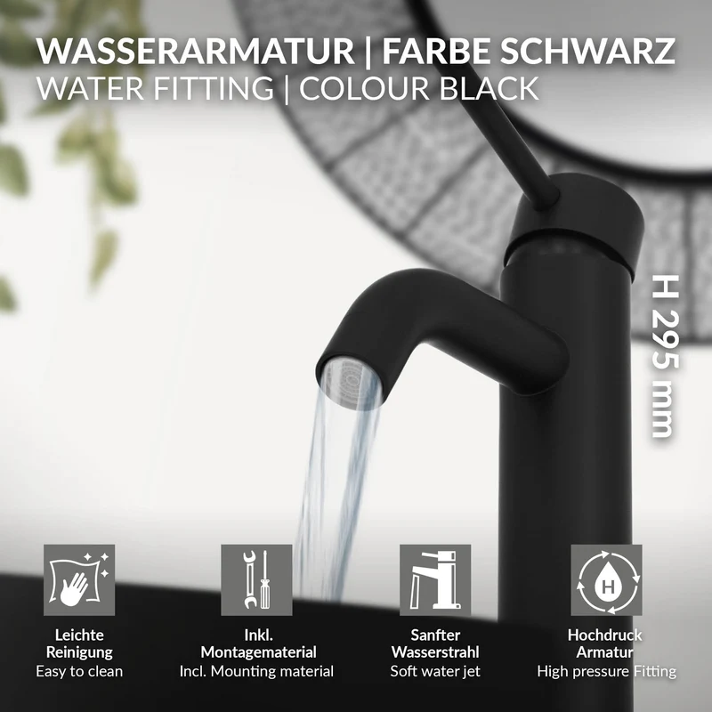 Waschtischarmatur fürs Badezimmer 155x52x295 mm Schwarz matt aus Messing von LuxeBath