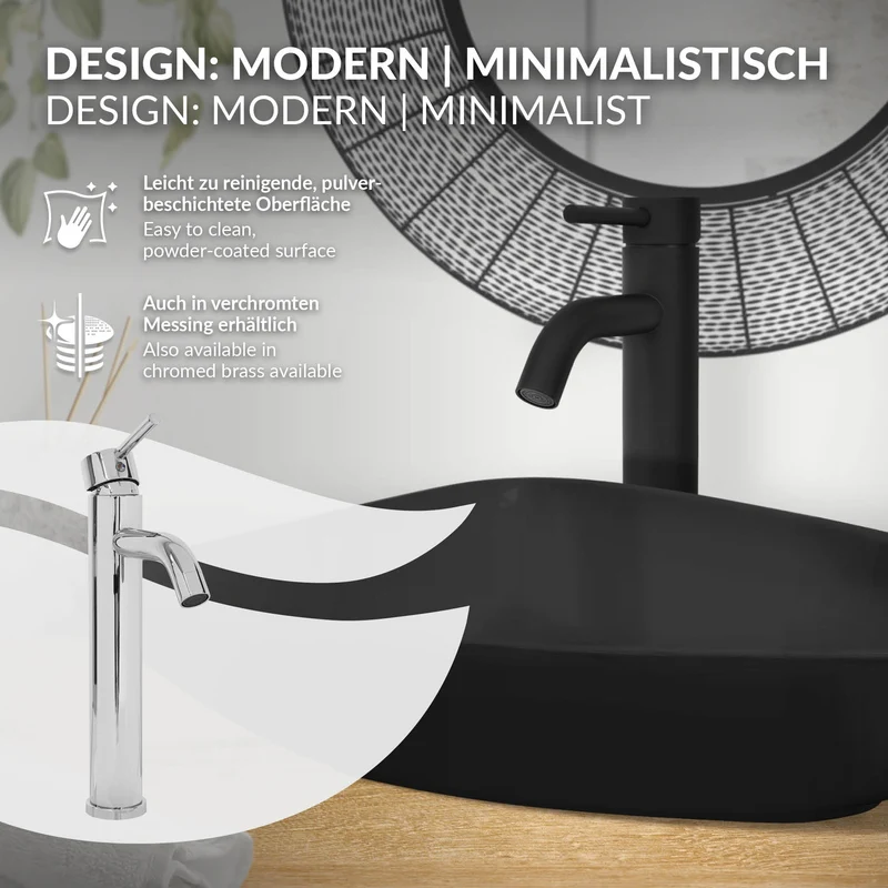 Waschtischarmatur fürs Badezimmer 155x52x295 mm Schwarz matt aus Messing von LuxeBath