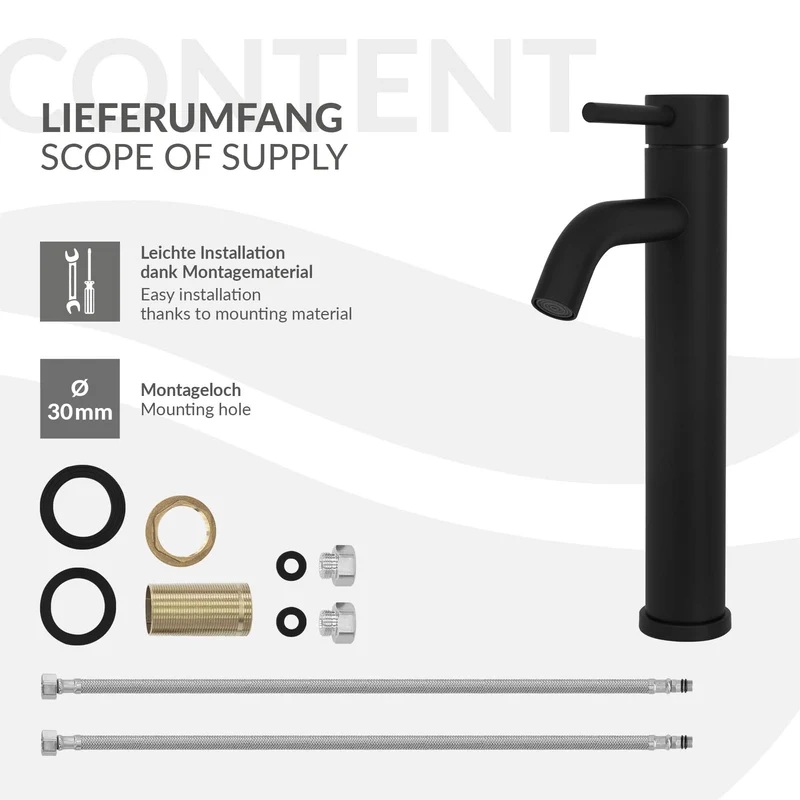 Waschtischarmatur fürs Badezimmer 155x52x295 mm Schwarz matt aus Messing von LuxeBath