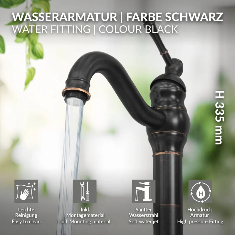 Waschtischarmatur fürs Badezimmer 215x62x335 mm Bronze/Schwarz aus Messing von LuxeBath