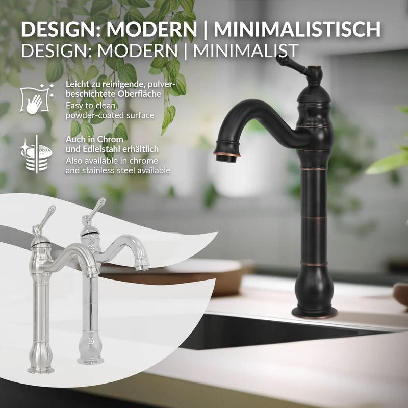 Waschtischarmatur fürs Badezimmer 215x62x335 mm Bronze/Schwarz aus Messing von LuxeBath