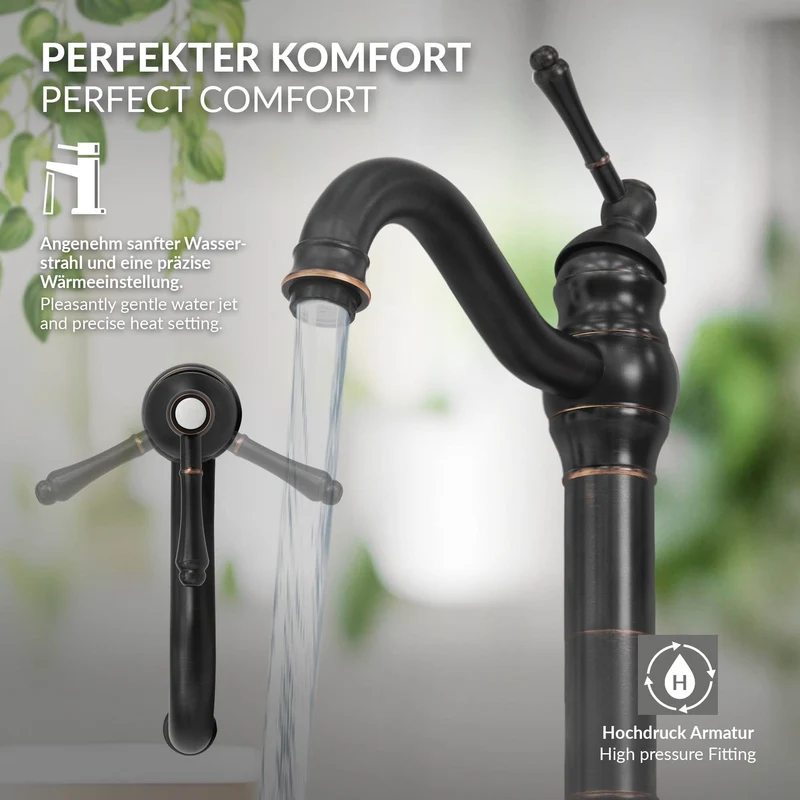 Waschtischarmatur fürs Badezimmer 215x62x335 mm Bronze/Schwarz aus Messing von LuxeBath