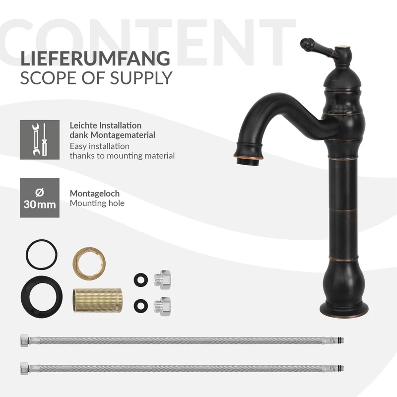 Waschtischarmatur fürs Badezimmer 215x62x335 mm Bronze/Schwarz aus Messing von LuxeBath