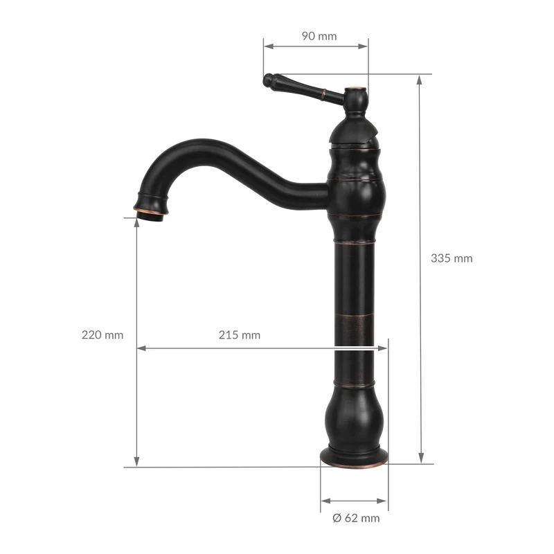 Waschtischarmatur fürs Badezimmer 215x62x335 mm Bronze/Schwarz aus Messing von LuxeBath