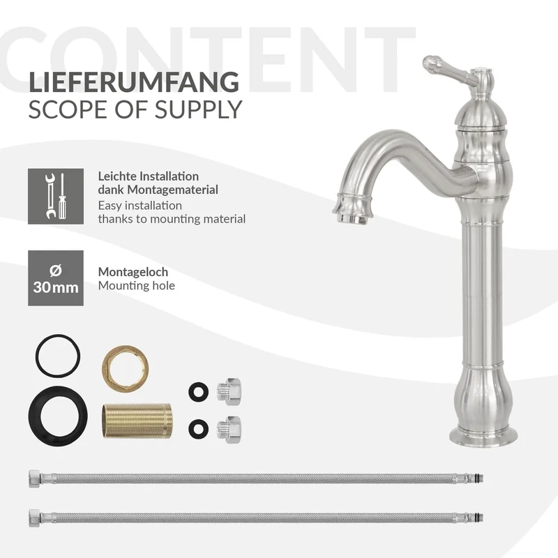 Waschtischarmatur fürs Badezimmer Silber aus gebürsteter Edelstahl von LuxeBath