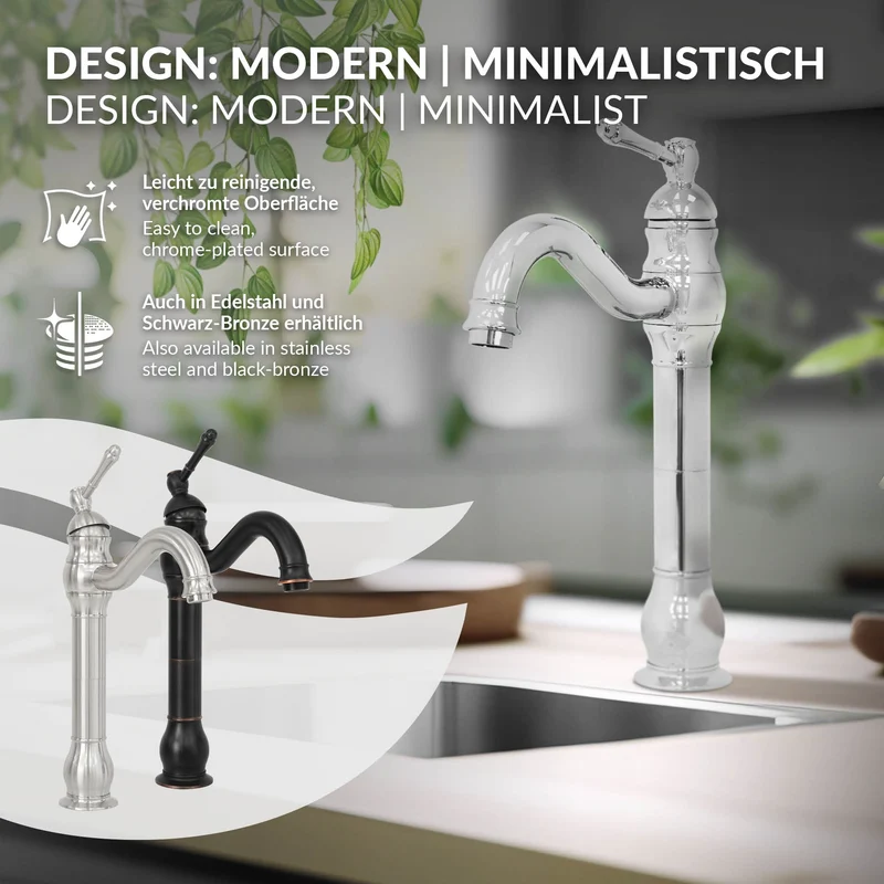 Waschtischarmatur fürs Badezimmer 215x62x335 mm Chrom aus Messing von LuxeBath