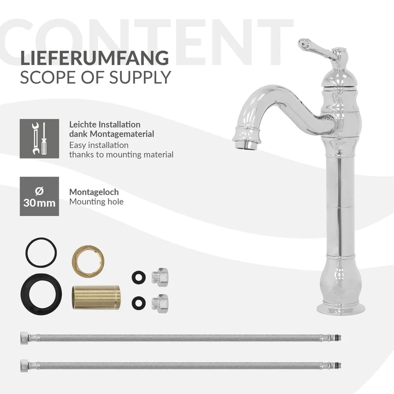 Waschtischarmatur fürs Badezimmer 215x62x335 mm Chrom aus Messing von LuxeBath
