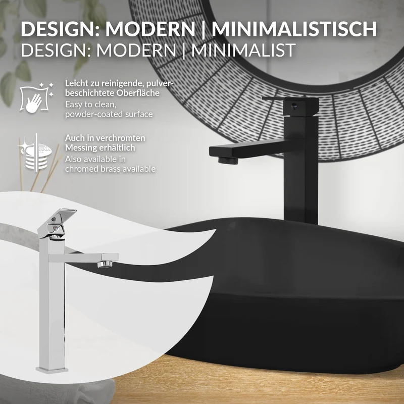 Waschtischarmatur fürs Badezimmer 195x45x270 mm Schwarz matt aus Messing von LuxeBath