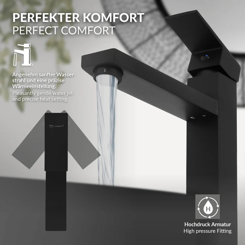 Waschtischarmatur fürs Badezimmer 195x45x270 mm Schwarz matt aus Messing von LuxeBath