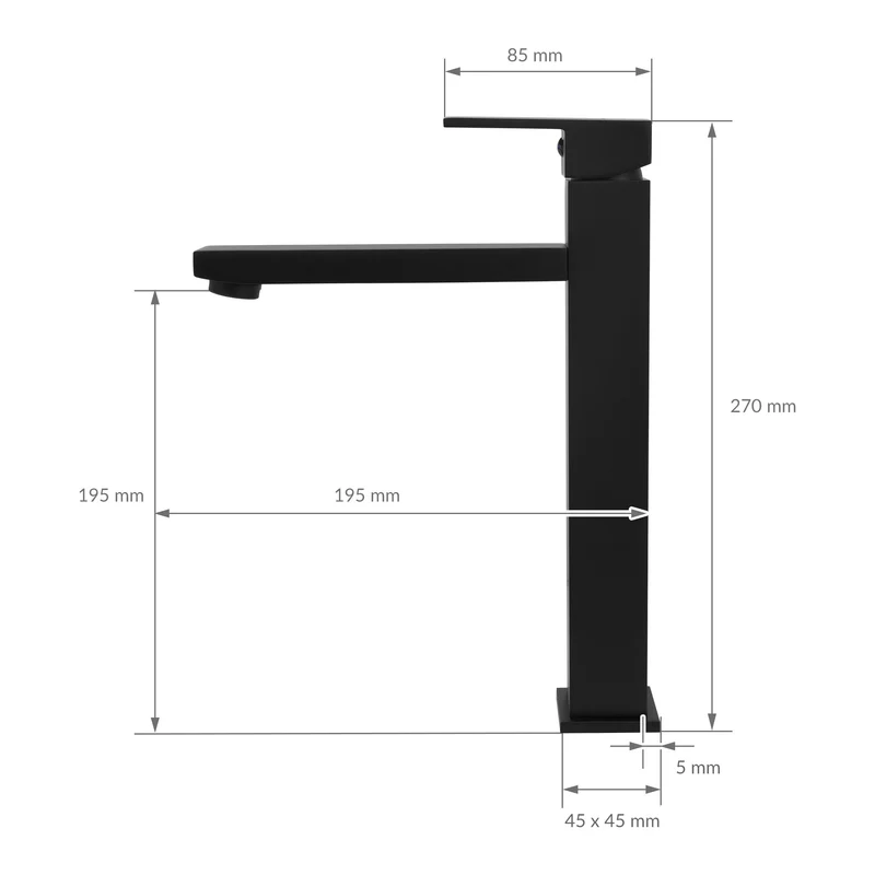 Waschtischarmatur fürs Badezimmer 195x45x270 mm Schwarz matt aus Messing von LuxeBath