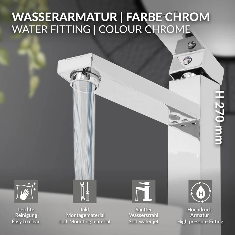 Waschtischarmatur fürs Badezimmer 195x45x270 mm Chrom aus Messing von LuxeBath
