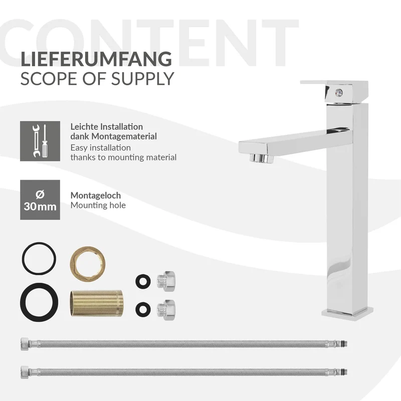 Waschtischarmatur fürs Badezimmer 195x45x270 mm Chrom aus Messing von LuxeBath