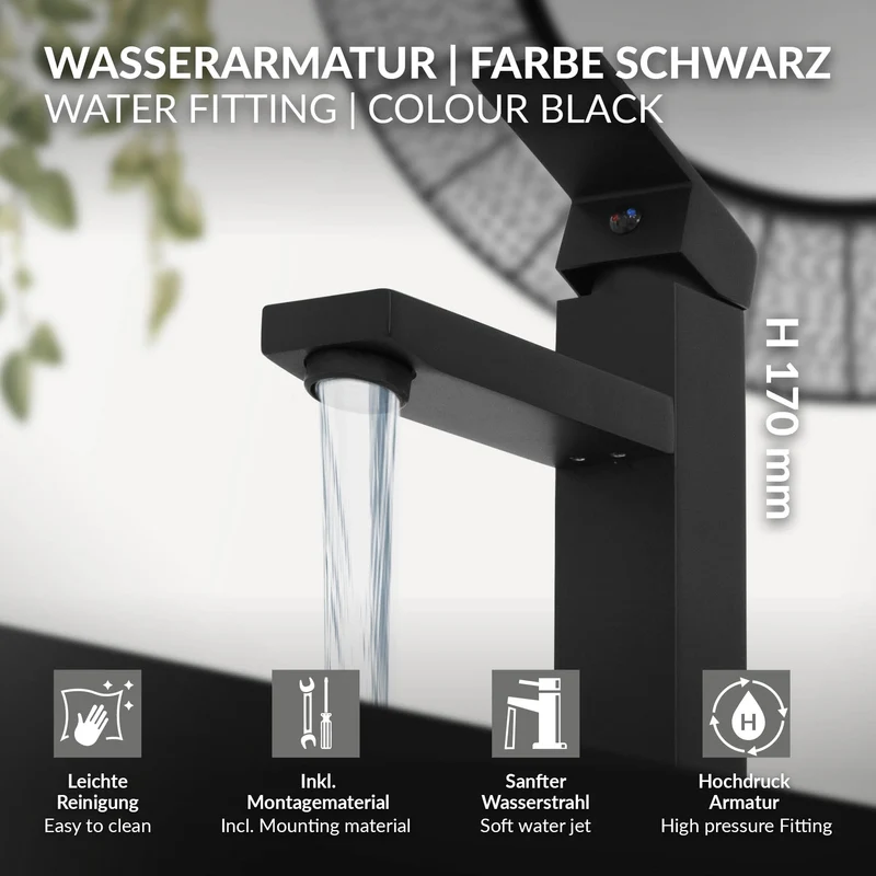 Waschtischarmatur fürs Badezimmer 160x45x170 mm Schwarz matt aus Messing von LuxeBath