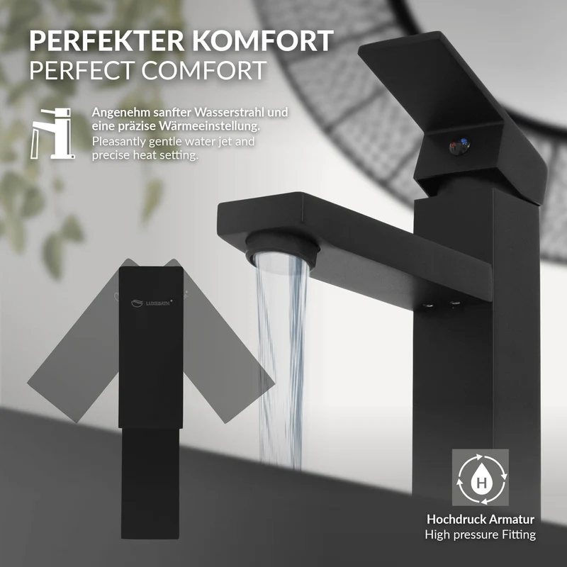 Waschtischarmatur fürs Badezimmer 160x45x170 mm Schwarz matt aus Messing von LuxeBath