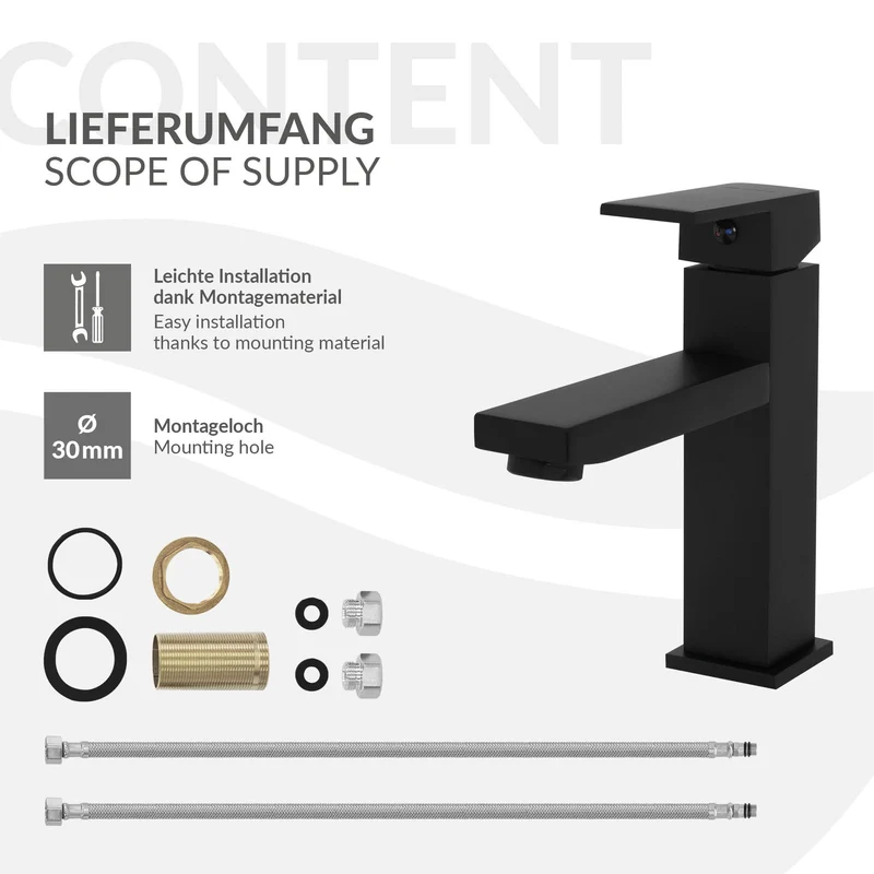 Waschtischarmatur fürs Badezimmer 160x45x170 mm Schwarz matt aus Messing von LuxeBath