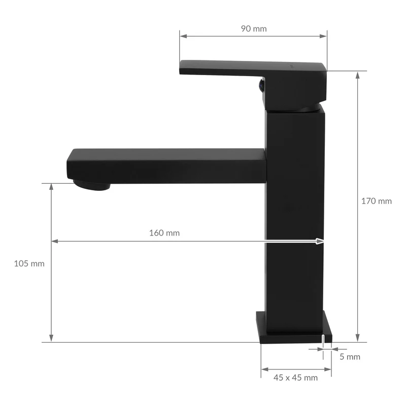 Waschtischarmatur fürs Badezimmer 160x45x170 mm Schwarz matt aus Messing von LuxeBath