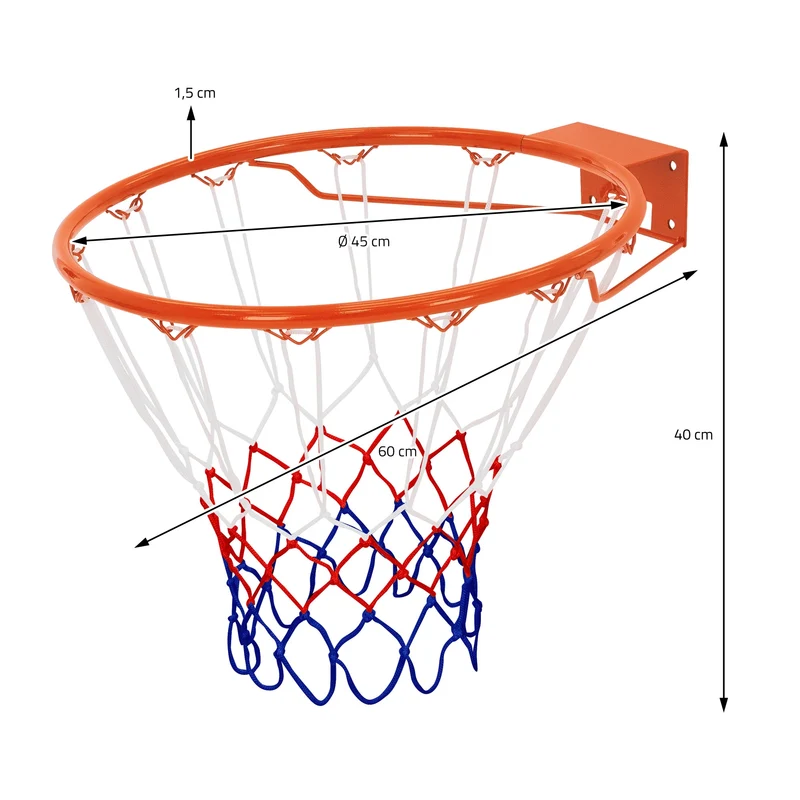 Basketballkorb Set 60x40 cm aus Stahl inkl. Netz und Pumpe Hauki