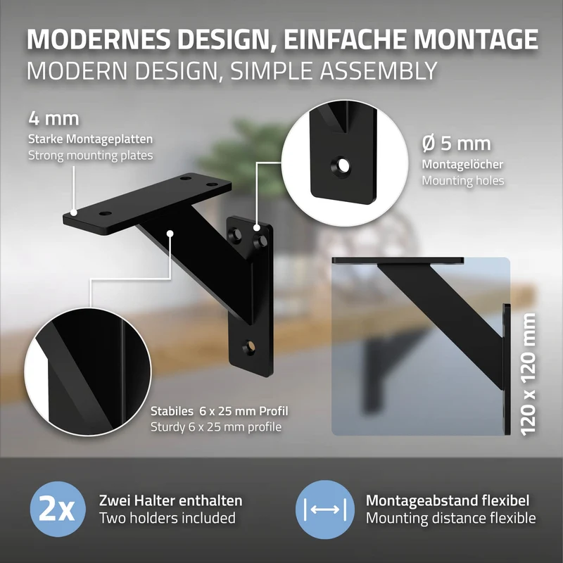 Wandkonsole Regalhalterung 2er Set 120 x 120 mm Schwarz aus Aluminium ML-Design