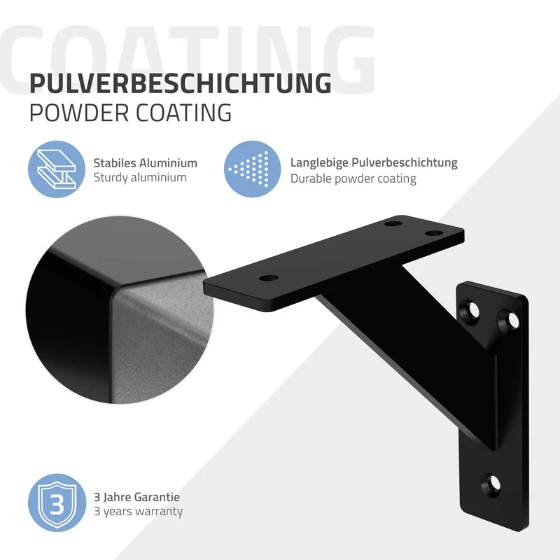 Wandkonsole Regalhalterung 2er Set 120 x 120 mm Schwarz aus Aluminium ML-Design