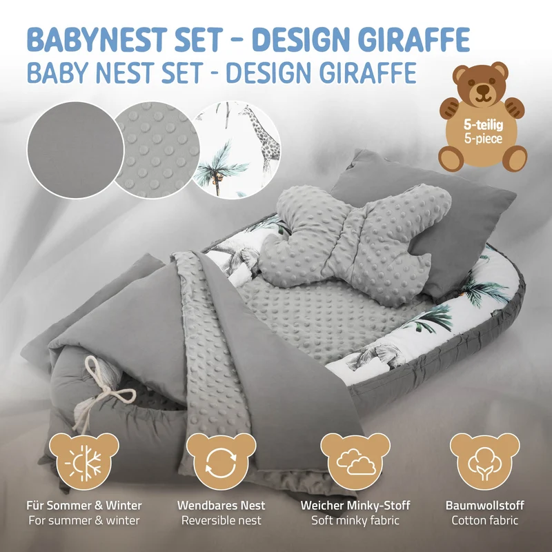 Babynest Set 5 Tlg. 90x50 cm Safarimuster aus Baumwolle Joyz
