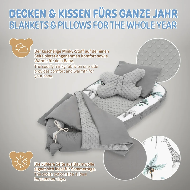 Babynest Set 5 Tlg. 90x50 cm Safarimuster aus Baumwolle Joyz