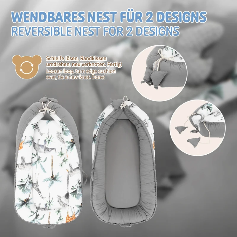 Babynest Set 5 Tlg. 90x50 cm Safarimuster aus Baumwolle Joyz
