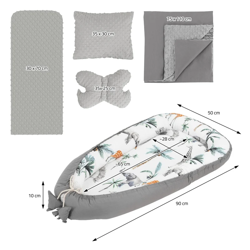 Babynest Set 5 Tlg. 90x50 cm Safarimuster aus Baumwolle Joyz
