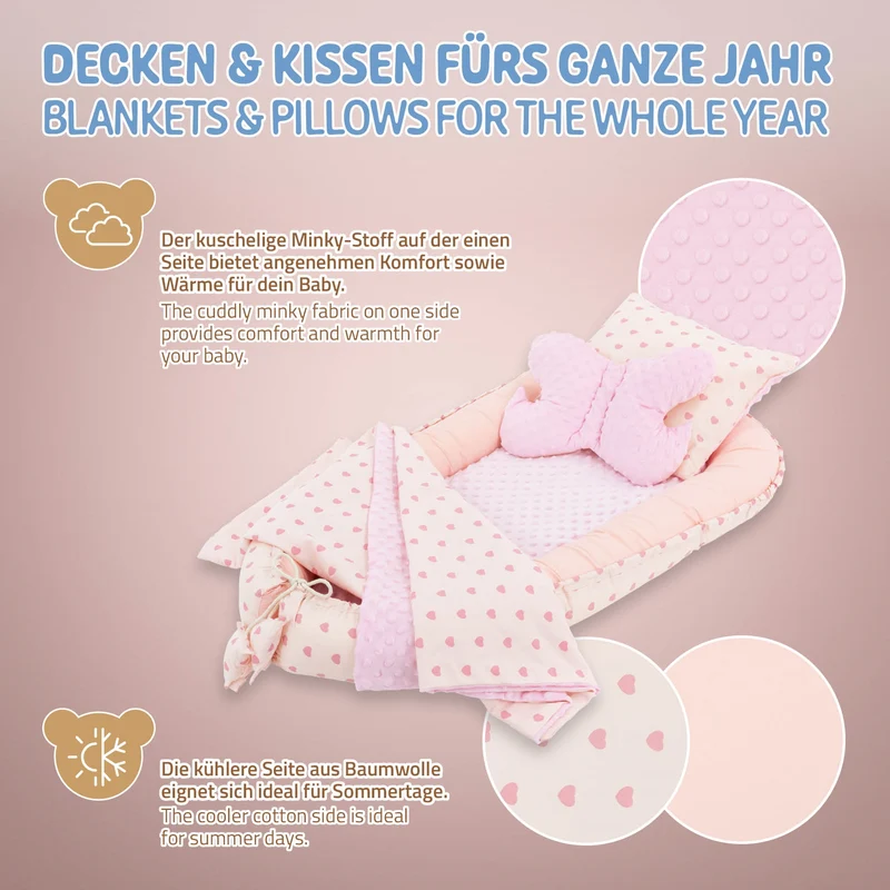 Babynest Set 5 Tlg. 90x50 cm Herzenmuster aus Baumwolle Joyz