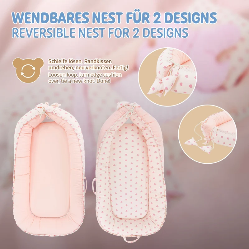 Babynest Set 5 Tlg. 90x50 cm Herzenmuster aus Baumwolle Joyz