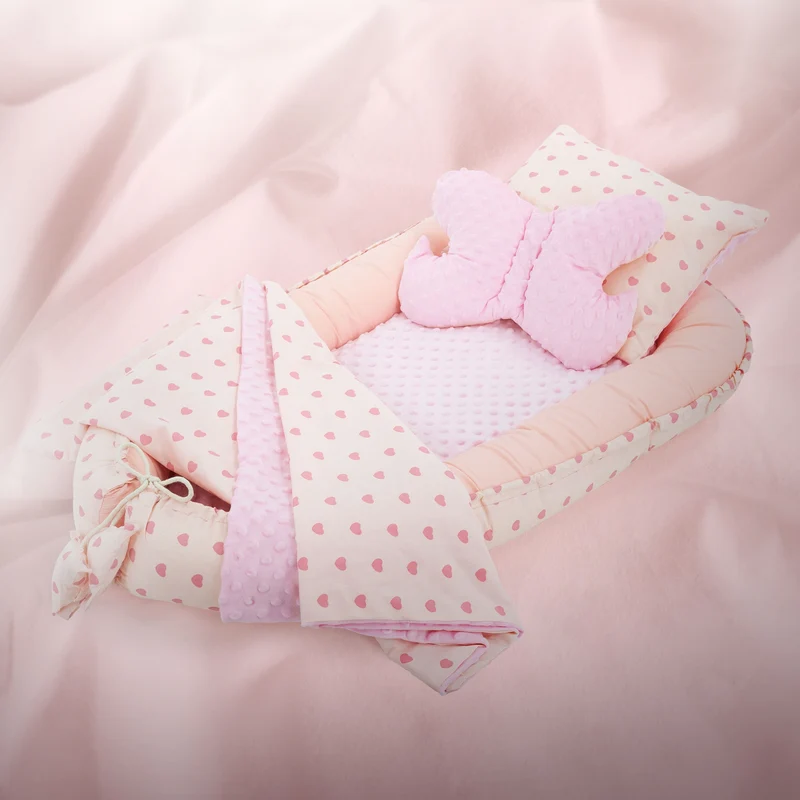 Babynest Set 5 Tlg. 90x50 cm Herzenmuster aus Baumwolle Joyz