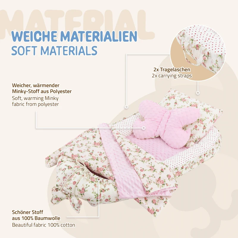 Babynest Set 5 Tlg. 90x50 cm Blumenmuster aus Baumwolle Joyz