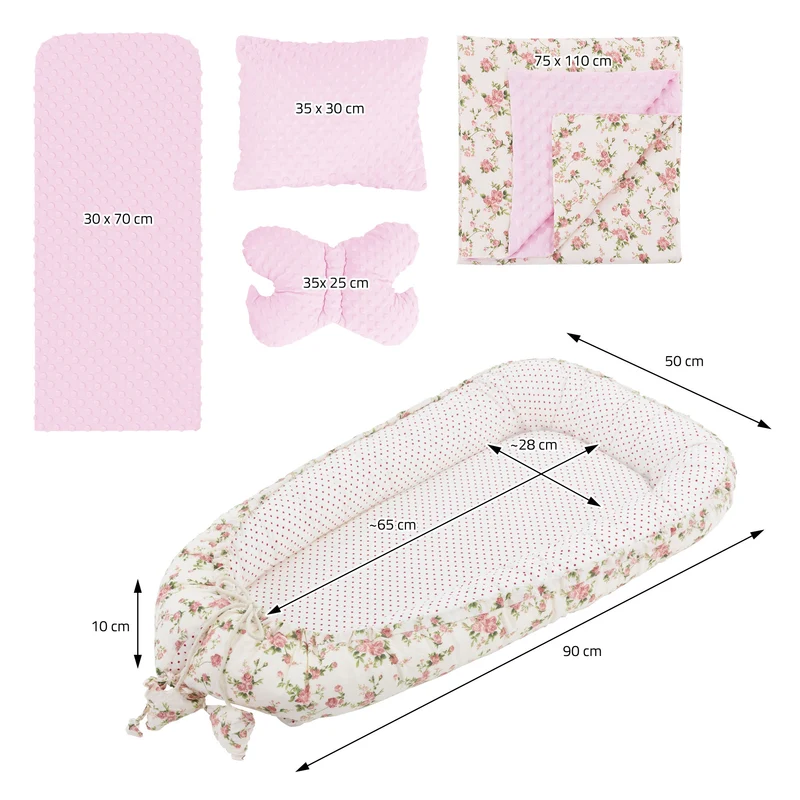 Babynest Set 5 Tlg. 90x50 cm Blumenmuster aus Baumwolle Joyz