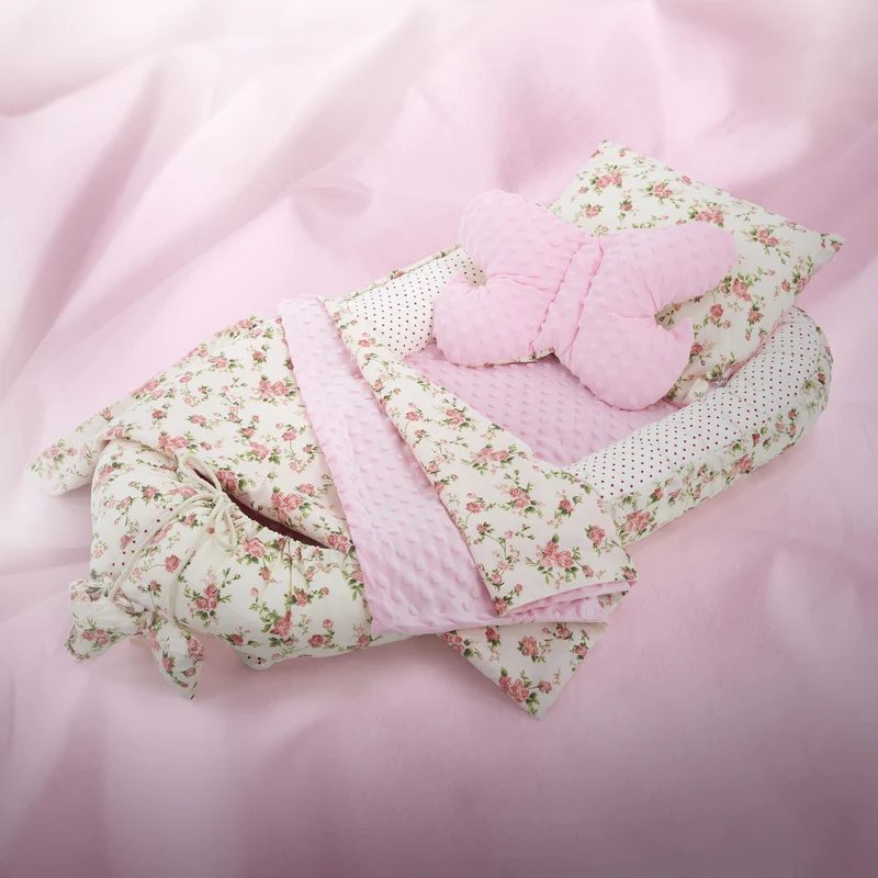 Babynest Set 5 Tlg. 90x50 cm Blumenmuster aus Baumwolle Joyz