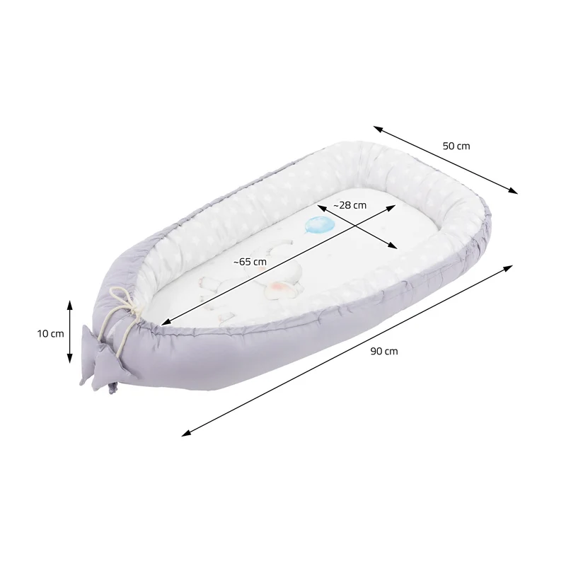 Babynest wendbarer Bezug 90x50 cm Hellgrau aus Baumwolle Joyz