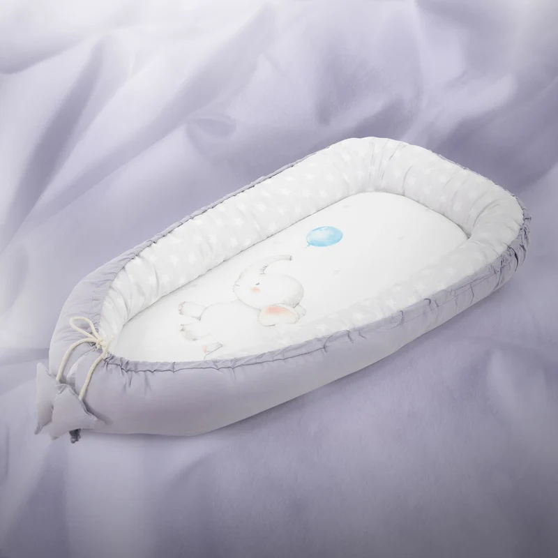 Babynest wendbarer Bezug 90x50 cm Hellgrau aus Baumwolle Joyz