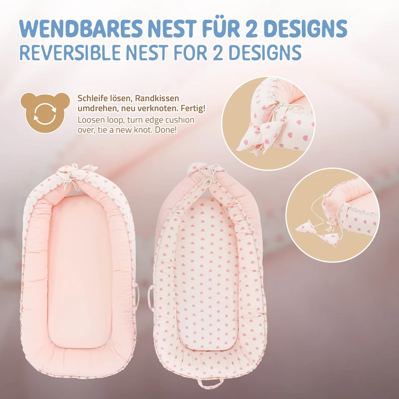 Babynest wendbarer Bezug 90x50 cm Rosa aus Baumwolle Joyz