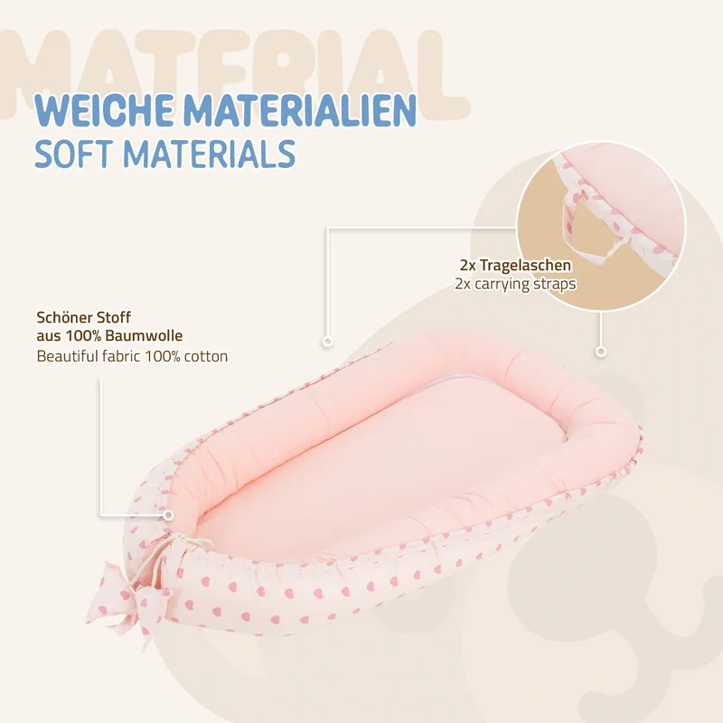 Babynest wendbarer Bezug 90x50 cm Rosa aus Baumwolle Joyz