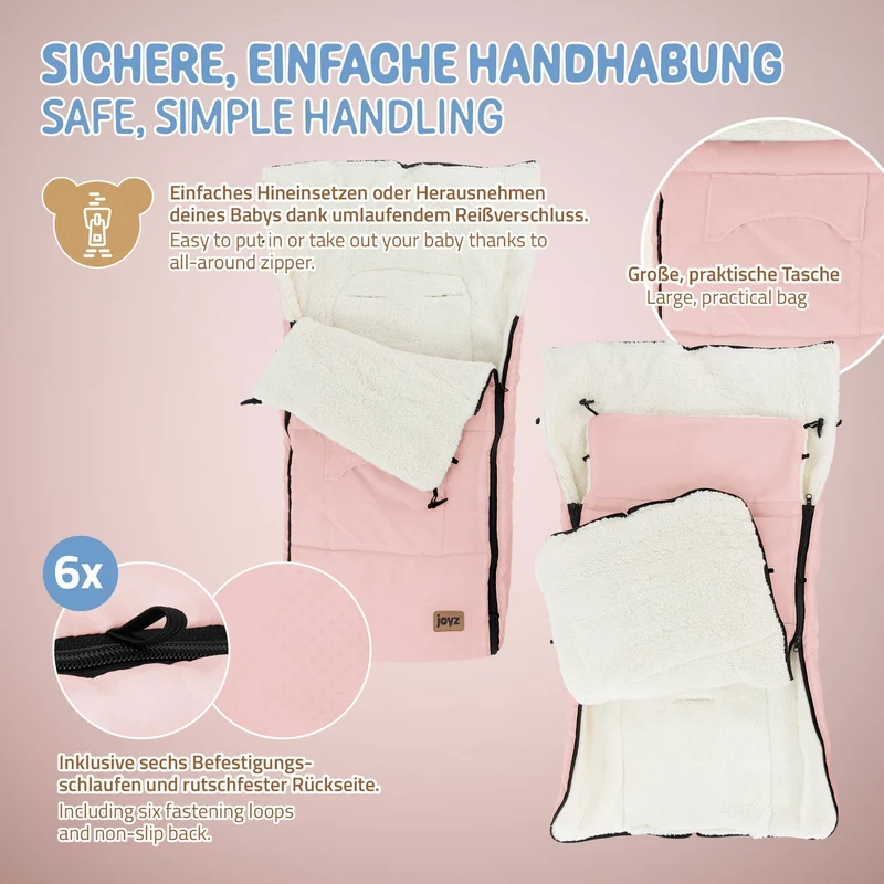 Babyfußsack 94x48x10 cm Rosa aus Polyester Joyz