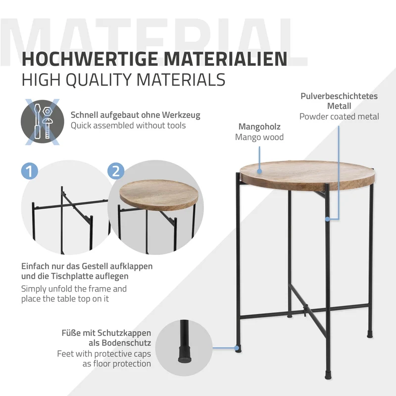 Beistelltisch Ø 33x46 cm Schwarz/Braun aus Metall und Holz