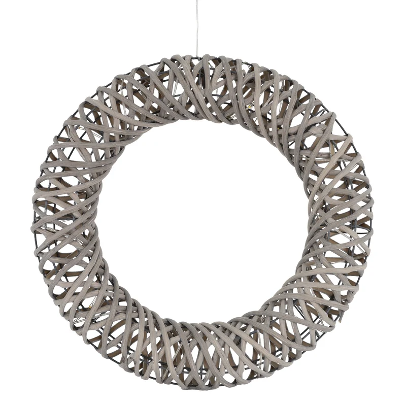 Weihnachtskranz mit LED Lichterkette warmweiß Ø40 cm aus Metall und Rattan