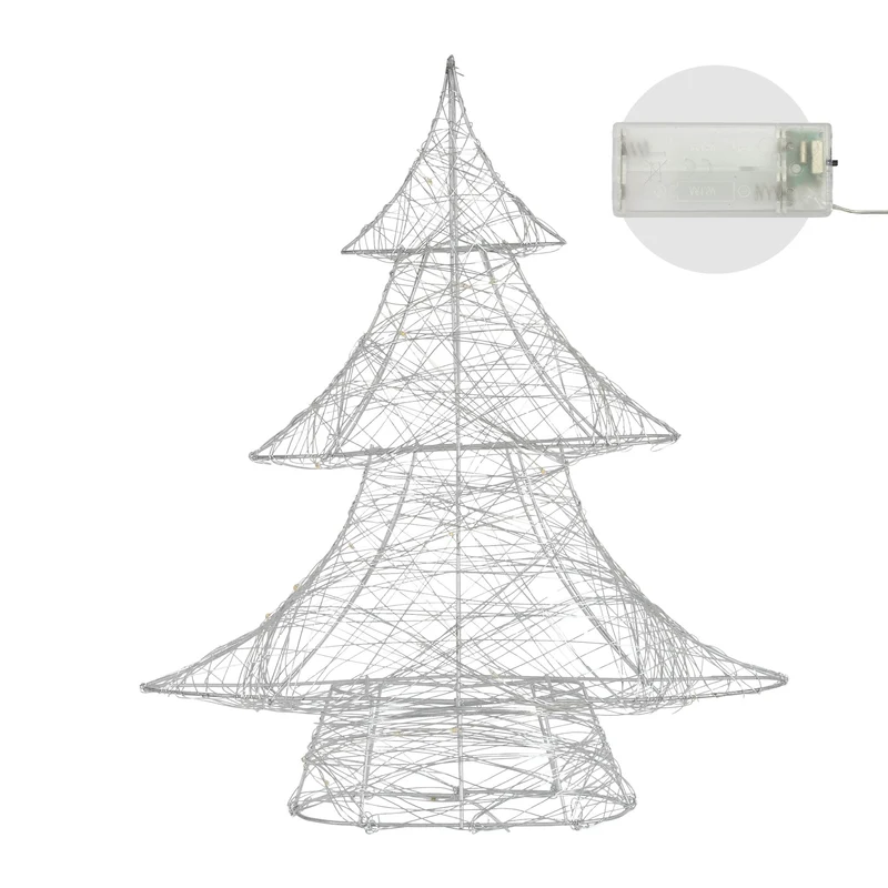 Deko Weihnachtsbaum mit warmweißen LEDs 40cm hoch Silber aus Metall