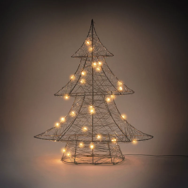 Deko Weihnachtsbaum mit warmweißen LEDs 40cm hoch Silber aus Metall